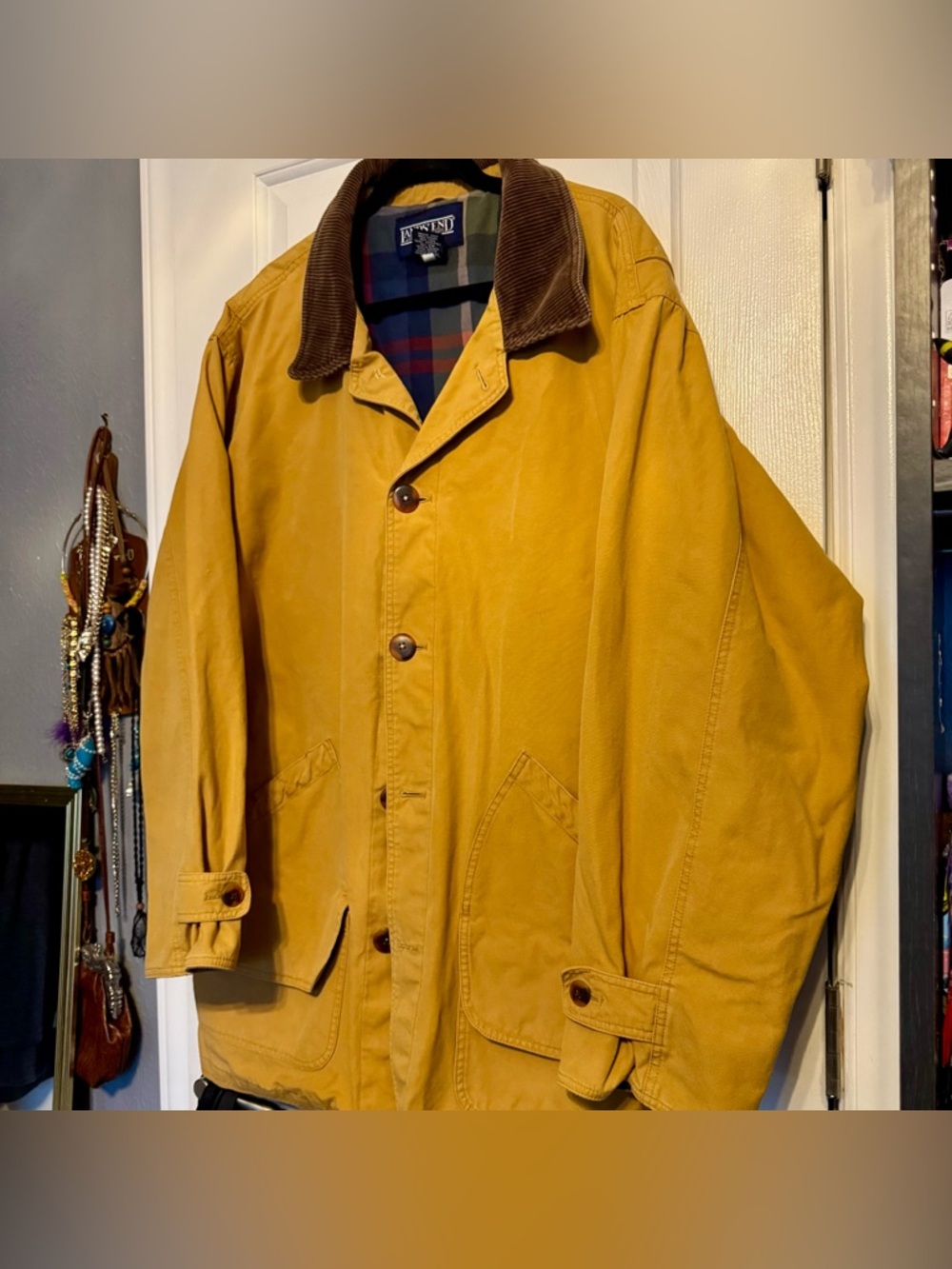 Vintage Lands End Chore Jacket Tan Khaki Fleece Lined Mens Tall XL - Picture 3 of 10